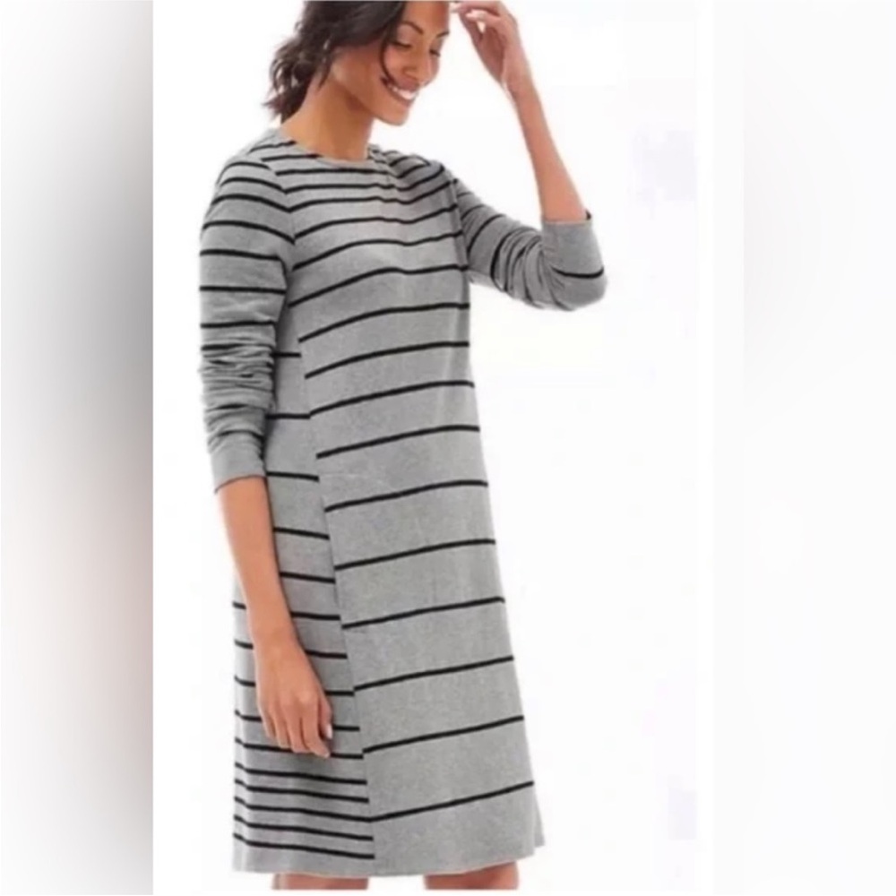 J. Jill Gray Striped French Terry Long Sleeve Tunic Dress Pockets Size Small